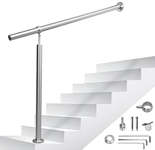 Ikodm Edelstahl Treppengeländer 180cm Handlauf Geländer für Treppen Garten Hauseingang Ø42mm Wandhandlauf Seitliche Montage Winkel Einstellbar Drinnen und Draußen, mit Zubehör, GOL-8403-M1c