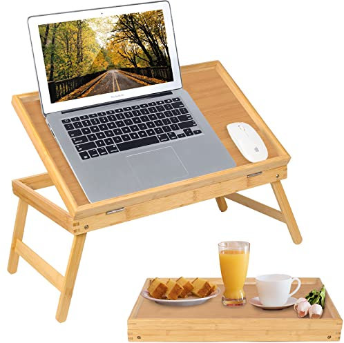 Betttablett mit klappbaren Beinen, Serviertablett für Knietablett, Notebook, Computer, Sofa, Fernseher, Snack-Tablett (Beige, groß)