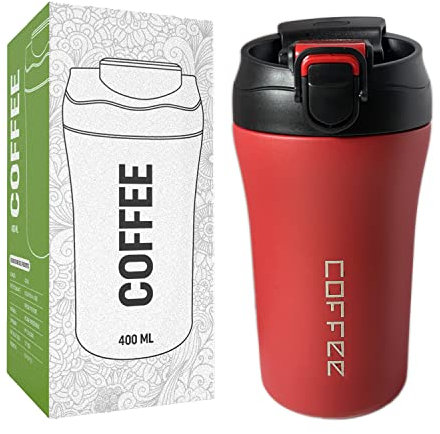 Tazza Termica da Caffè 400 ml Bicchiere Acciaio Inox con Cannuccia, Termos Caldo e Freddo, Borraccia Tempo Libero, Ufficio, Scuola, Auto, Viaggio, Palestra, Colore Rosso, Blu, Verde e Nero (Nero)