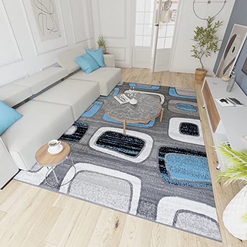 Mazovia Teppich Wohnzimmer 80x150cm Anthrazit Grau Geometrisch Weich | Teppich für Schlafzimmer Büro Esszimmer Pflegeleicht Fußbodenheizungsgeeignet Reinigungsmittelbeständig Kurzflor Synthetisch