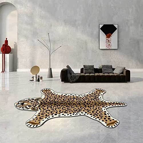ZQYMM Leoparden Druck Kunstfell Teppich, Rutschfeste Fußmatte Für Wohnzimmer, Schlafzimmer, Kinderzimmer, Dschungel-Themenzimmer, Spielzimmer - Leopard, 50 * 120CM