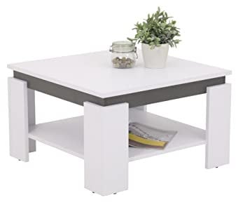 Hela Tische, Couchtisch Sofatisch Tim, Quadratisch, Holzwerkstoff melaminbeschichtet, farbiger Tischkranz, Weiß/Anthrazit, 68 x 68 x41cm