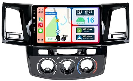 YUNTX [4GB+64GB] Android 14 Autoradio für Toyota Fortuner Hilux 2005-2007-2 Din-[Integriertes Wireless CarPlay/Android Auto/DSP/GPS]-IPS 9”-mit Kamera+MIC-DAB/Lenkradsteuerung/MirrorLink/BT 5.0