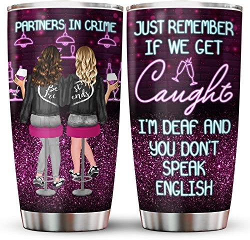 34HD Cadeau pour femme, gobelet Best Friend de 591 ml avec couvercle, tasse Best Friends Coffee Travel Partners in Crime, cadeaux pour meilleures amies