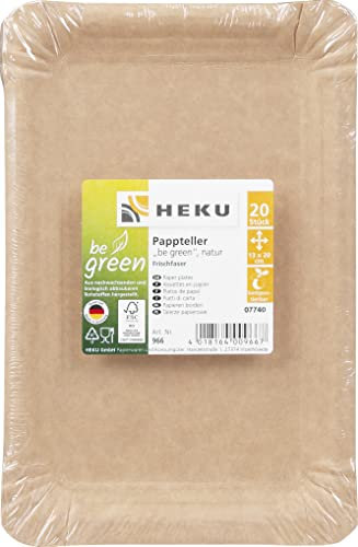 Heku be green Lot de 100 assiettes carrées en carton marron respectueuses de l'environnement 13 x 20 cm I Assiettes jetables compostables en fibre fraîche et carton kraft I Convient pour diverses