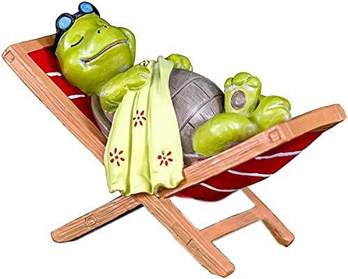 EKSED Outdoor-Skulpturen für den Garten, Schildkrötenfigur, Ornament, Harzschildkröte, die auf Strandkorb liegt, Statue für den Außenbereich, Hofdekoration