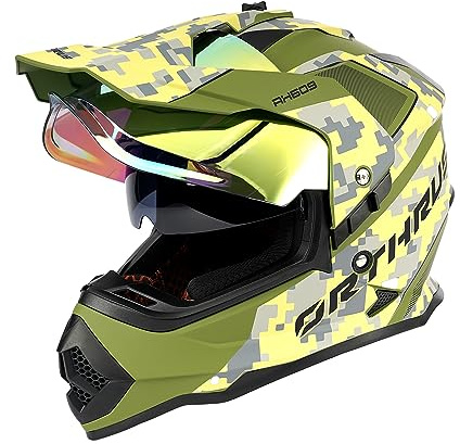 Orthrus Dual Sport Adventure Motorcycle Helmet DOT Certified for Adults, UV Protected Dual Visor & Intercom Slot, ATV UTV Dirt Bike Snowmobile Off Road Helmets (Halo,XL)