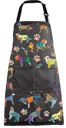 ENSIANTH Hundepflegeschürze Hund Kochen Küchenschürze Hundeliebhaber Geschenk für Groomer Wasserdichte Schürze Bunte Hundeschürze mit Tasche, hundeschürze, M