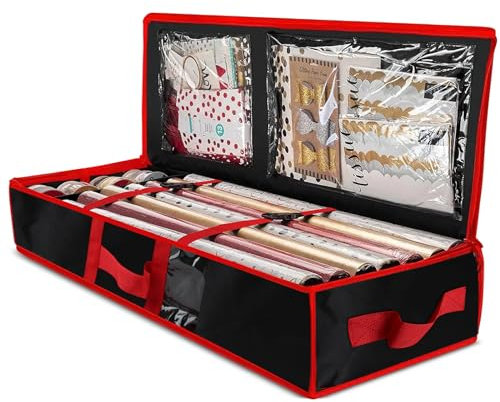 Darryy Geschenkpapier Aufbewahrung 600D Oxford Tuch reißfest(33 x 14 x 6 in), Unterbett Aufbewahrungsbox, Aufbewahrungstasche mit Innentaschen für Schleifen, Anhänger und Bänder (Schwarz)