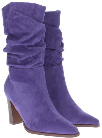 shoes&blues.es 75859 Bota de Tacon para Mujer Estampado Liso con Cana Arrugada, Cierre de Cremallera, Temporada Otono Invierno 2023 Morado Talla 35