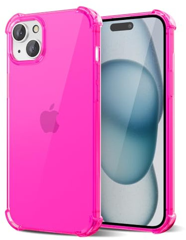 Svanove Étui Transparent en Silicone TPU Souple pouriPhone 15 Plus, avec Protection Anti-Choc et pour la Caméra, Rose Fluo