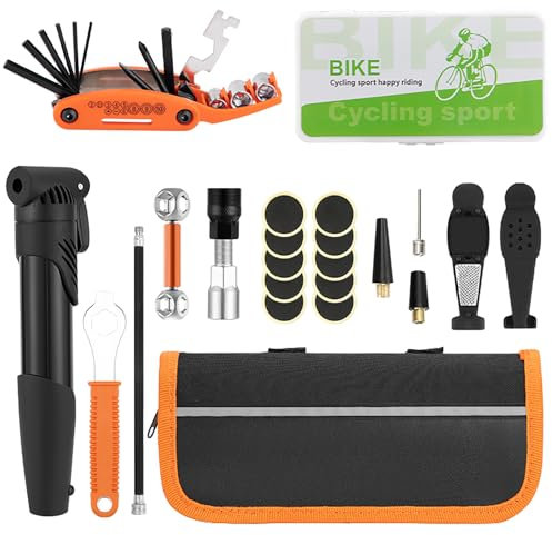 Cuteefun Bike Puncture Repair Kit, Bike Tool Kit with Mini Bicycle Pump, 16 in 1 Bike Multi Tool, Bike Tyre Repair Kit with Storage Bag, Bicycle Repair Kit for Mountain Bike, Road Bike