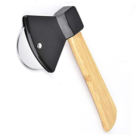 Rotella Tagliapizza, Rotella Tagliapizza A Forma Di Ascia Per Pizza, Tagliapizza Creativo Con Lama In Acciaio 430 Con Manico In Bambù Per Torte, Biscotti, Waffle, Pane, Torte