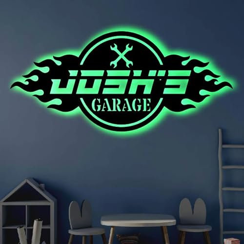 Personalisiertes LED Garagen Metallschild | Leuchtende Garagen Wandkunst | Garagen Wandkunst | Vatertagsgeschenk | Garagen LED Kunstschild/Neonschild