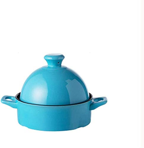 CVNIMV Casserole Casserole en céramique Faitout à la Maison Stpot Résistant aux Hautes températures avec Base en Fer et Couvercle en céramique Semi-Circulaire Cocotte/Jaune (Bleu