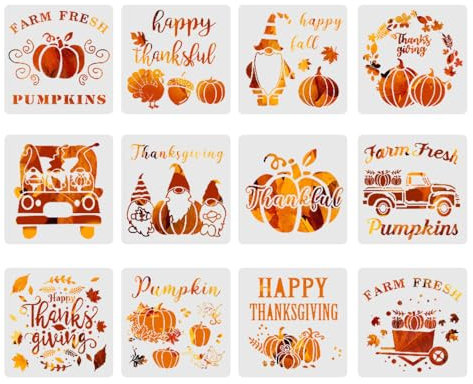 HLIWS Erntedankfest Herbst Schablonen-12 Stück Herbst Malschablonengruppe,zum Basteln DIY-Kreationen,Scrapbook,Thanksgiving Heimdekoration(20x20cm)