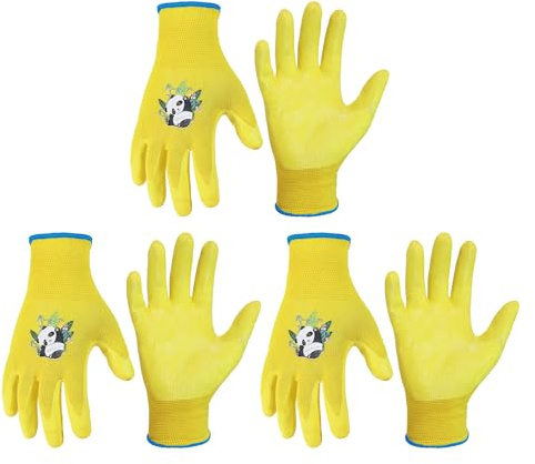 HANDLANDY Kinder Gartenhandschuhe 3 Paar Arbeits und Spielhandschuhe aus Schaumgummi für Kinder Jungen Mädchen und Kleinkinder (Gelb M)