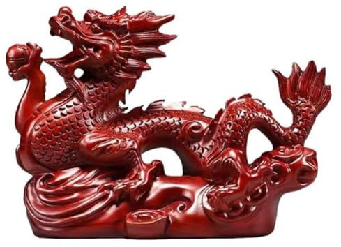 Wernfale 2024 Figurine de Dragon en Bois du Zodiaque Chinois Statue de Dragon Chinois Mini Statue de Dragon Chinois en Bois Figurine du Zodiaque Rouge