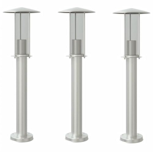 vidaXL Wegeleuchten 3 Stk., Wegeleuchte mit IP44-Schutzart, Außenleuchte mit Diffusor, Standleuchte Gartenlampe, Silbern Edelstahl