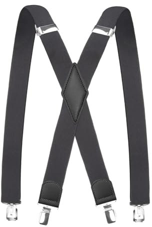 Pejoye Hosenträger für Herren 3.5cm Breit Arbeitshosen Stark Motorradhose Lang X Form 4 Metall Clips Einstellbar und Elastisch Einheitsgröße für Männer und Damen (Dunkelgrau)