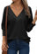 Dokotoo Women's Tops Long Sleeve V Neck Dressy Casual Women Blouse Hollow Out Lace Embroidered Ladies Top Shirt Chic Buttons Cuffs Womens Blouses Shirts Black UK XL