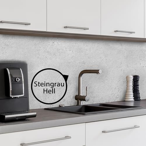 WALLando Premium Küchenrückwand, individueller Größenzuschnitt – Einfach zu montierende PVC-Wandverkleidung für die Küche – Hitzebeständiger Spritzschutz aus Kunststoffplatten – Stein grau hell