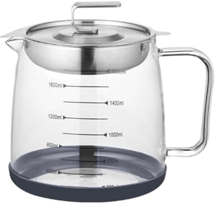 Pichet à Huile de Crépine Pichet filtrant à huile en acier inoxydable Sauce Bouteille d'huile en verre borosilicaté Séparateur de filtre à lie Pichet à vinaigre domestique Pot de stockage d'huile(1800