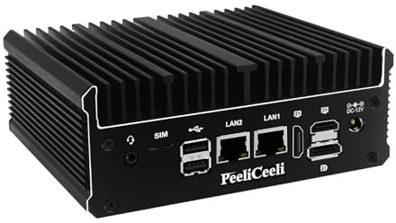 PeeliCeeli Industrial Mini PC 12th Gen Celeron J6412 lüfterlos, Fanless Embedded Computer, 8G RAM 512G M.2 NVME SSD, Dual i226V 2.5GbE LAN, 2 x RS232 COM, WiFi5/BT4.2, 3 Display