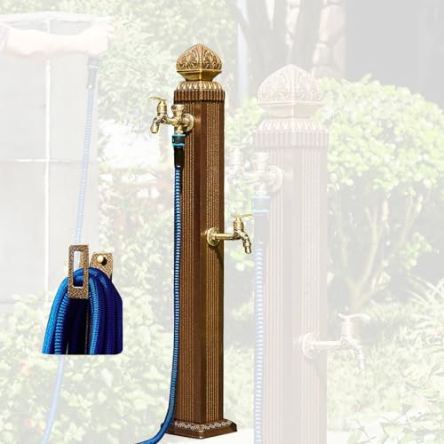 Robinet de jardin en laiton à double sortie – Robinet d'extérieur rétro pour l'arrosage du jardin, le lavage de voiture et l'irrigation – Support de tuyau autoportant et anti-gel