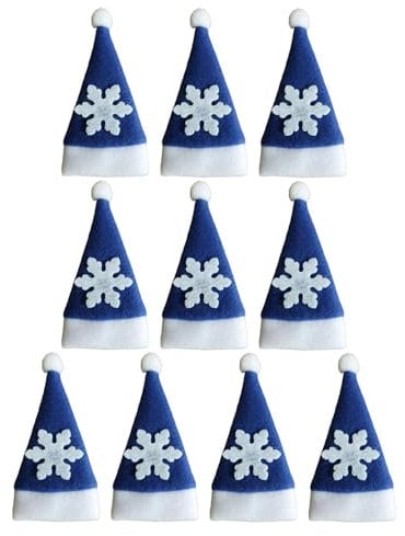 Sharplace 10x Christmas Cutlery Holders Santa Claus Hat Cutlery Bag Dinnerware Ornament Plush Tiny Hat Silverware Holder for Xmas Decor, blue
