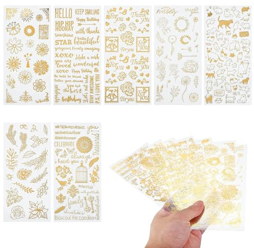 OWLMATE 7 Stück Aufkleber für Fotoalbum, Aesthetic Sticker für Scrapbooking und DIY Handwerk, Geburtstag (Gold)