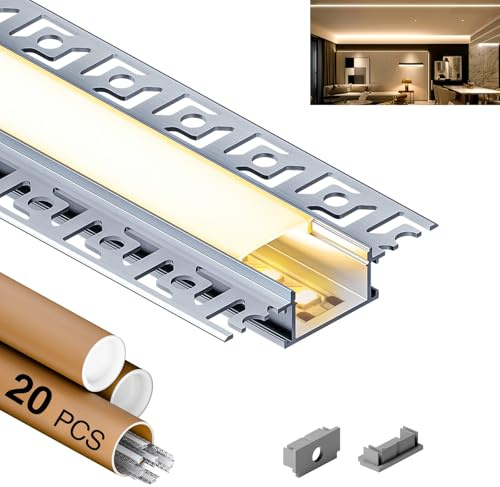 GEEKLUX LED Aluminium Profil 2m × 20(40M) – LED Trockenbauprofil & Unterputz Profil, Ideal für Moderne Innenbeleuchtung, Einfache Installation & Effiziente Wärmeableitung (20)