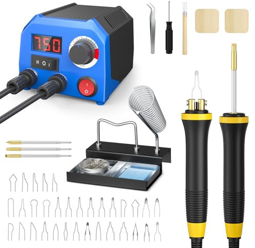 Trsaow Upgraded Wood Burning Machine, Dual Pyrography Pens, 33 Wire Nibs and 3 Solid-Point Tips, Wood Burning kit with Digital Temperature Display for Pyrography Artworks