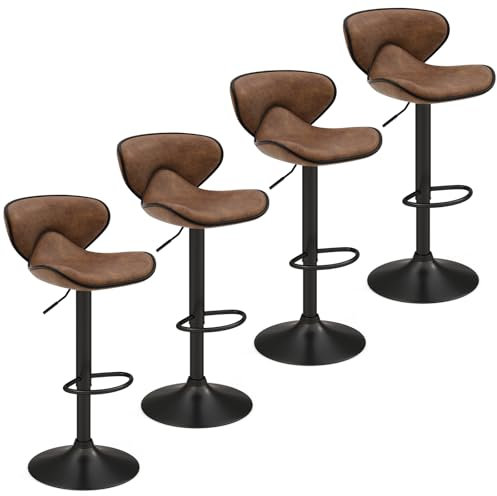 COSTWAY 4 er Set Barhocker drehbar, Barstühle 65-85 cm höhenverstellbar, Sitzhocker Vintage mit Rückenlehne & Fußstütze, Küchenhocker für Esszimmer, Bar, Zuhause, 150kg Belastbar (Rustikales Braun)