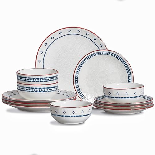 Servizio di Piatti in Porcellana per 4 Persone, 12 Pezzi con Piatti Piani ∅ 25 cm e Piatti da Dessert ∅ 20 cm, Ciotole per Cereali da 530 ml, Lavastoviglie e Microonde