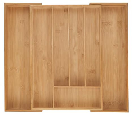 Relaxdays Besteckkasten, 5–7 Fächer, ausziehbarer Besteck Schubladeneinsatz, HxBxT: 6 x 34-56 x 50 cm, Bambus, Natur