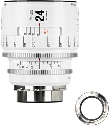 Obiettivo cinematografico manuale professionale full frame 7artisans 24 mm T2.1 serie Infinte, compatibile con attacco PL per fotografia e riprese video, bianco