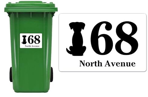 4 x Wheelie Bin Stickers Bin Numbers for Wheelie Bins Custom Wheelies Bins Numbers Stickers Personalised Number Sticker with House Number Street Name (Design 8)