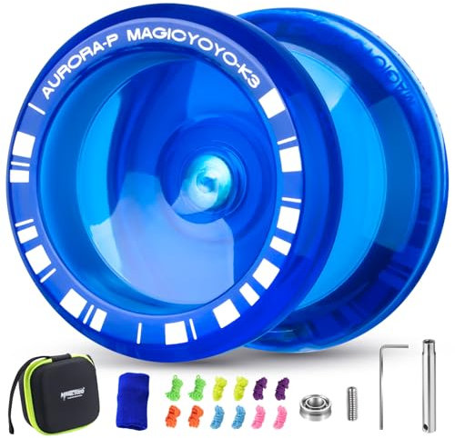 MAGICYOYO JoJo K3 Aurora-p, Profi JoJo mit Leerlauf und Kugellager, Responsive und Unresponsive Yoyo für Kinder, Doppelzweck Trick Jo Jo für Erwachsene, mit 12-Saiten, Lagersatz, Gehäuse