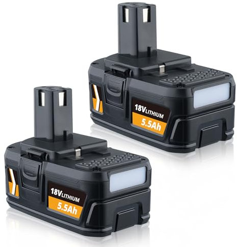 PERSEVER 2 Pack 18V 5.5Ah P108 Lithium Ion Akku Ersatz für Ryobi 18V Akku P108 RB18L50 RB18L40 RB18L25 RB18L20 RB18L15 RB18L13 P102 P103 P104 P105 P106 P107, Kompatibel mit Ryobi 18V Elektrowerkzeuge