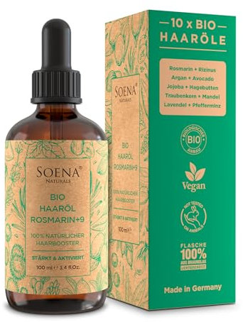 BIO HAARÖL ROSMARIN+9 Bio Wachstumsöle [Für Haarstärkung & Haarwachstum] Mit 10 BIO-Ölen: • Arganöl • Rosmarinöl • Rizinusöl • Lavendelöl uvm. [100% Naturlich] Frei von Zusatzstoffen - Made in Germany