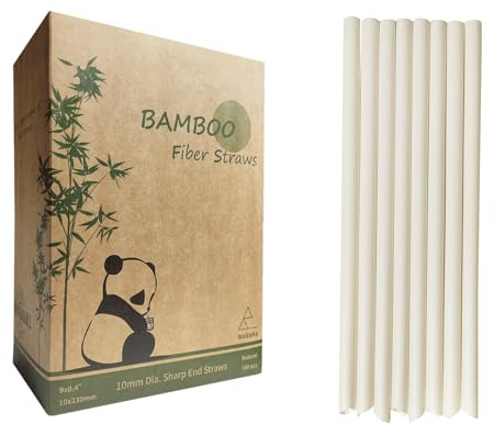 Pailles Bubble Tea en Bambou Biodégradables Super Larges de 10 mm, Pailles à Boire Jetables 100% Écologiques en Fibres Végétales, Grande Paille en Fibre de Bambou Idéale pour Smoothies