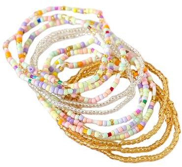 THINCAN Ensemble de bracelets à perles de verre multicouches faits à la main avec des designs colorés en cristal artificiel pour femmes à la mode