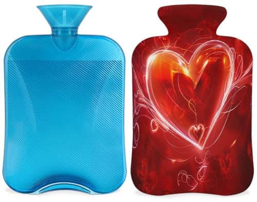 Valentine's Day Red Love Heart Hot Water Bottle with Cover, 2L Hot Water Bag for Pain Relief, Neck and Shoulder, Hand Feet Warmer