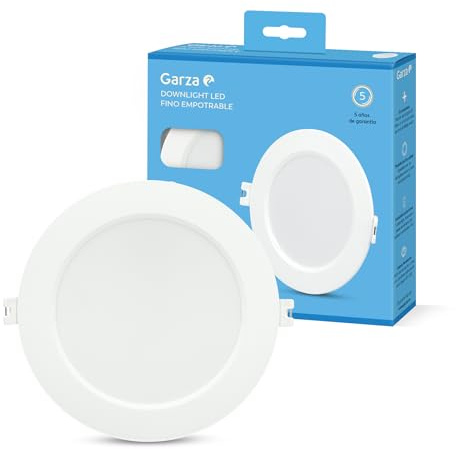Garza - Downlight LED Empotrable Circular Extraplano Ojo de Buey, 17cm, 12W, 6500K Luz Fría, 1200lm, 30.000h, IP20, Blanco, Ahorro Energético 80%