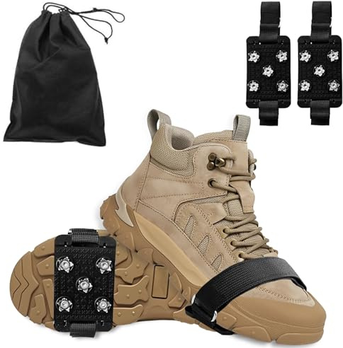 Crampons Antidérapants pour Chaussures et Bottes, Inoxydable Crampons Neige Chaussures avec 5 Dents, Glace Traction Antidérapant, Griffes de Glace pour Hiver Randonnée, Pêche, Marche