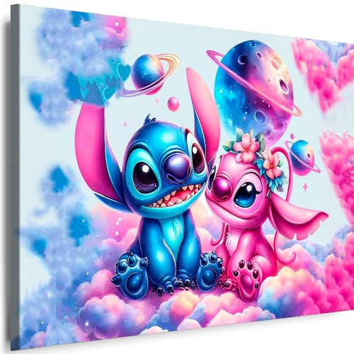 Myartstyle Leinwand Bilder Stitch Cartoons Film für Kinder Premium Kunstdruck Wandbild (40x30 cm)