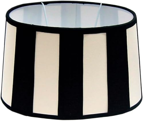 Lampenschirm, Chintz. oval, Balkenstreifen schwarz/creme Du=22 / H=14cm / Do=17cm Befestigung unten E27 (optional lieferbar Reduzierring auf E14)