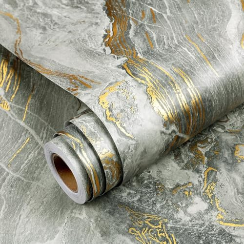 YENHOME Papel Pintado Mármol Gris Dorado Mate 40x500cm Moderno Papel Vinilo Adhesivo Muebles Efecto Mármol Extraíble Vinilo Encimera Cocina Baño Gris Oro Decorativo Salon Habitacion Comedor Mesa