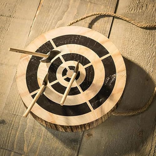 Générique Wooden Dart Throwing Targets, Set with Three Axes, String Included, Lightweight and Portable